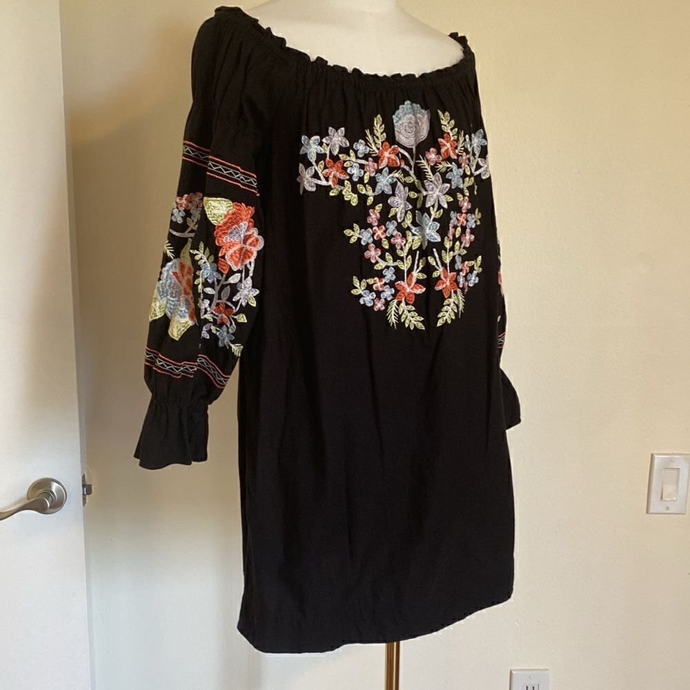 Free People Black Fleur Du‎ Jour Embroidered Mini Dress Size Extra Small - Picture 6 of 14